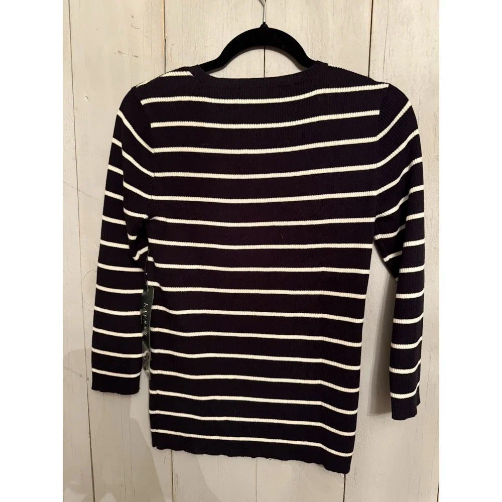 Lauren Ralph Lauren S Black & white Stripe zipper Sweater Nautical new - Picture 4 of 8